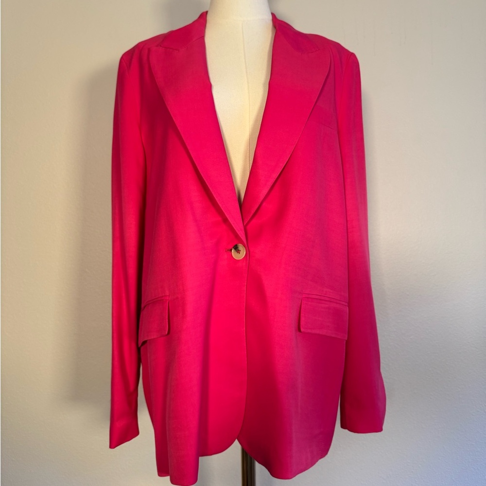Zara Hot Pink Single Button Relaxed Blazer Women’s Sz L